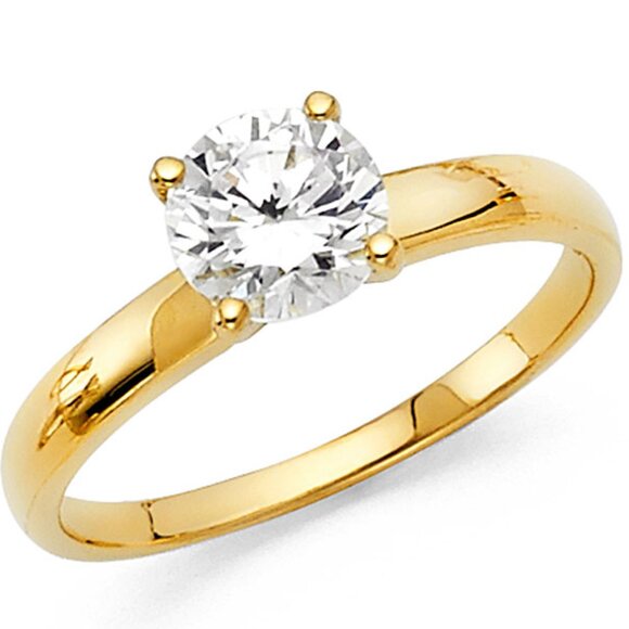 New 14k Solid Real Yellow Gold Engagement Ring Solitaire Ring !Ct Cz Stone